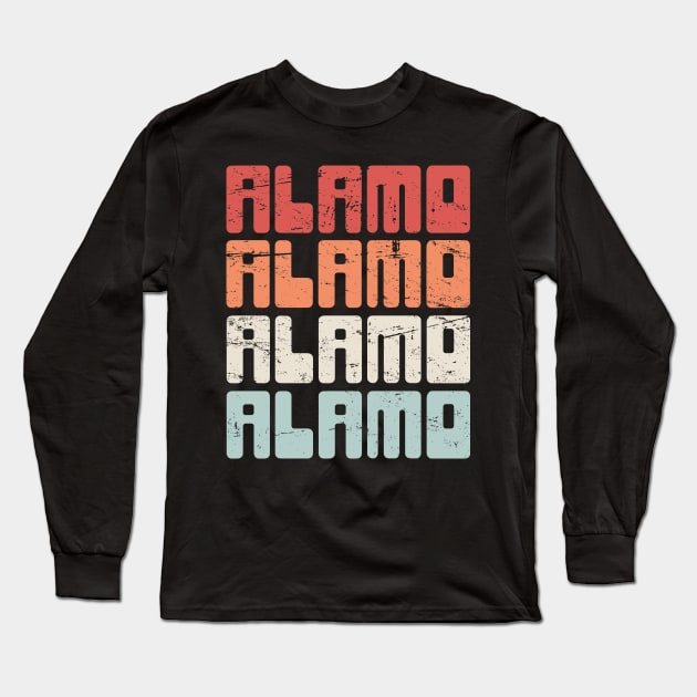 Retro 70s ALAMO Texas Text Long Sleeve T-Shirt by MeatMan